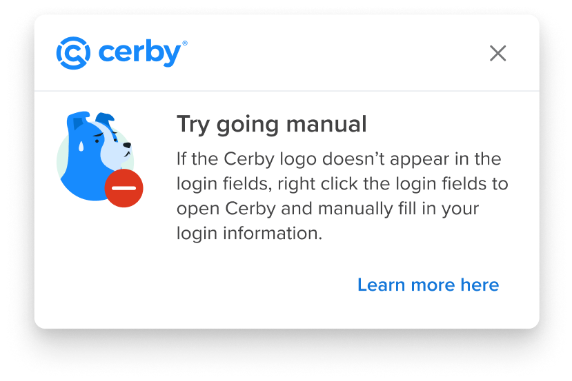 Screenshot of an in-context alert of the Cerby browser extension displaying the